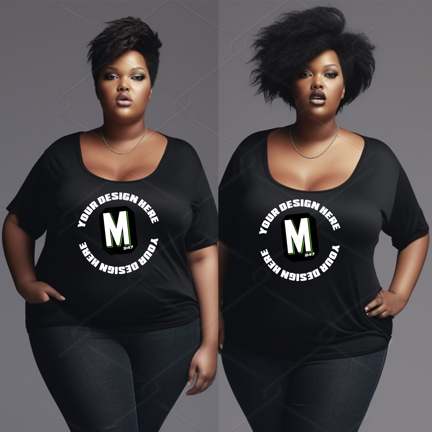 Black TShirt Plus Size Model Mockup