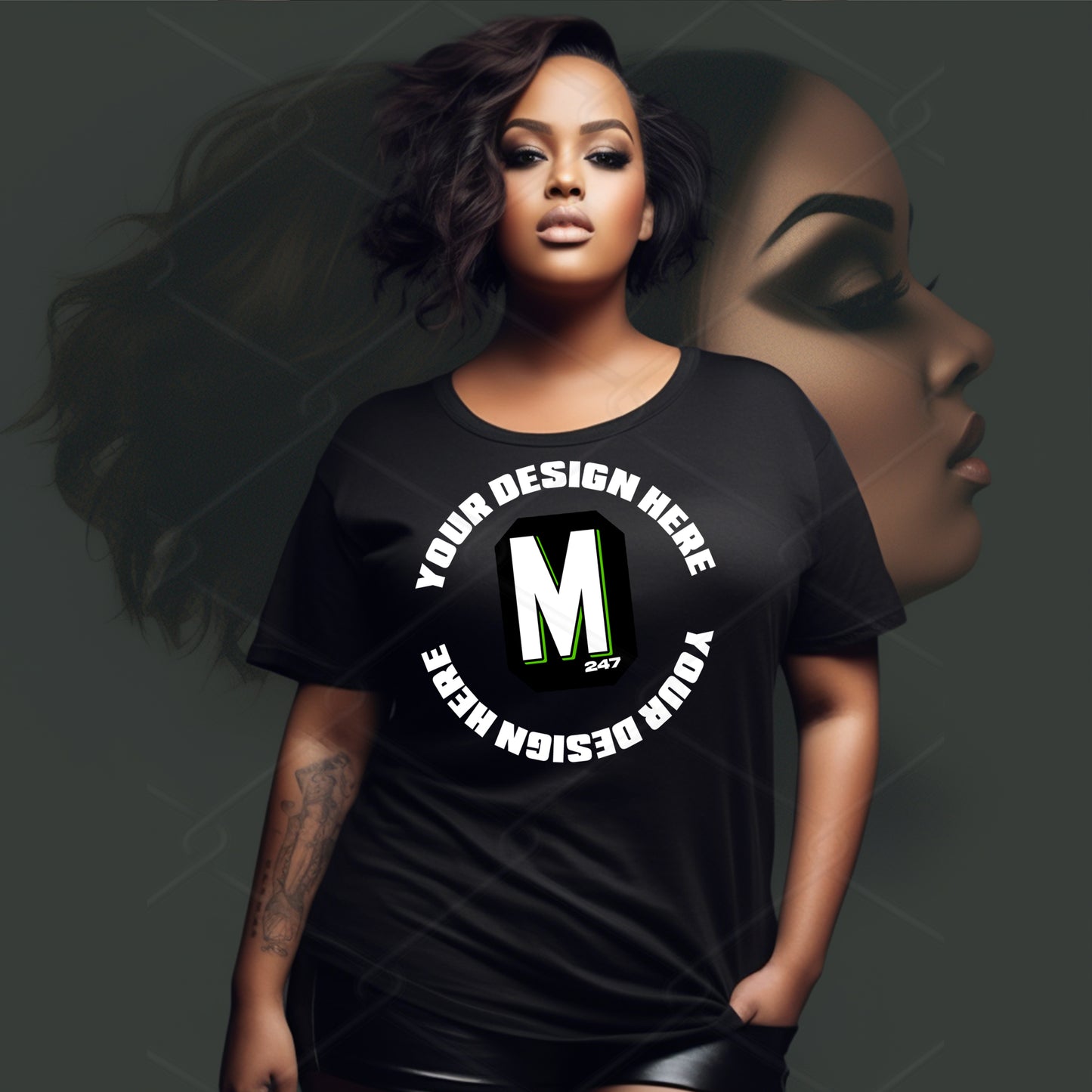 Black TShirt Plus Size Model Mockup