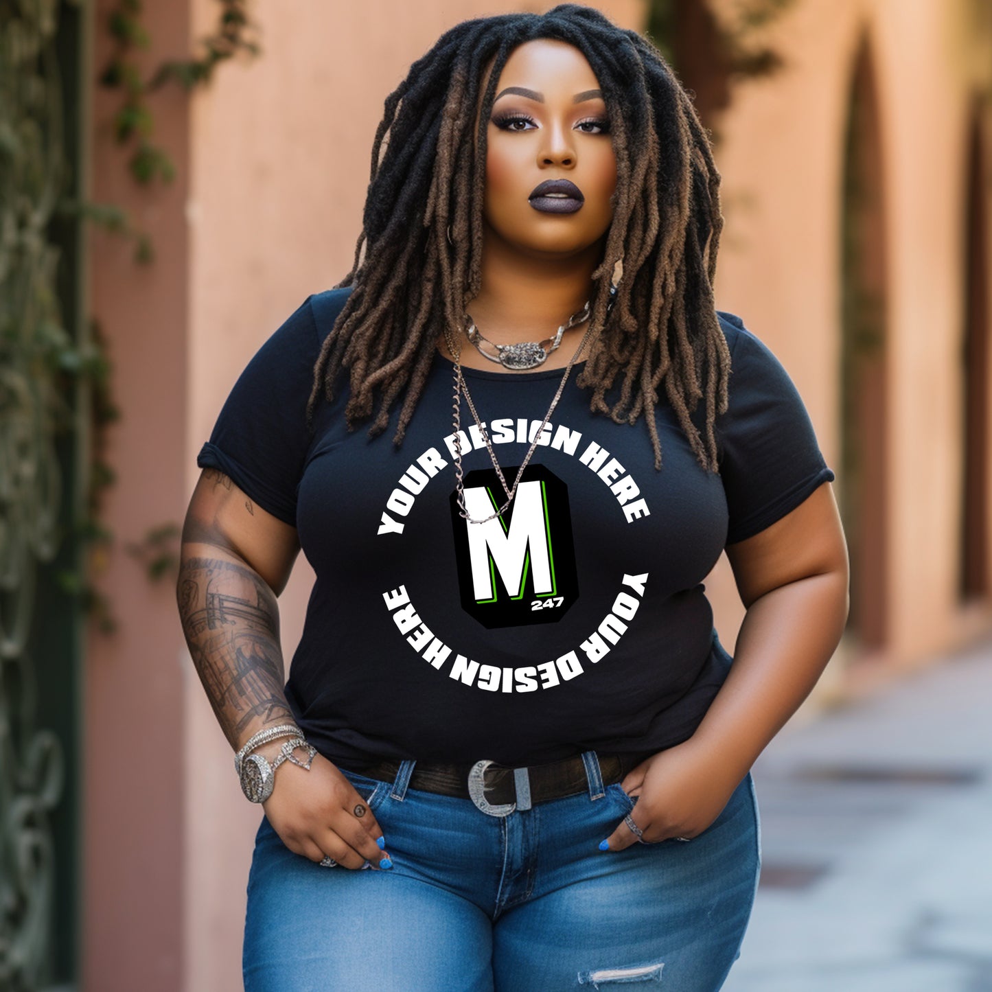 Black TShirt Plus Size Model Mockup