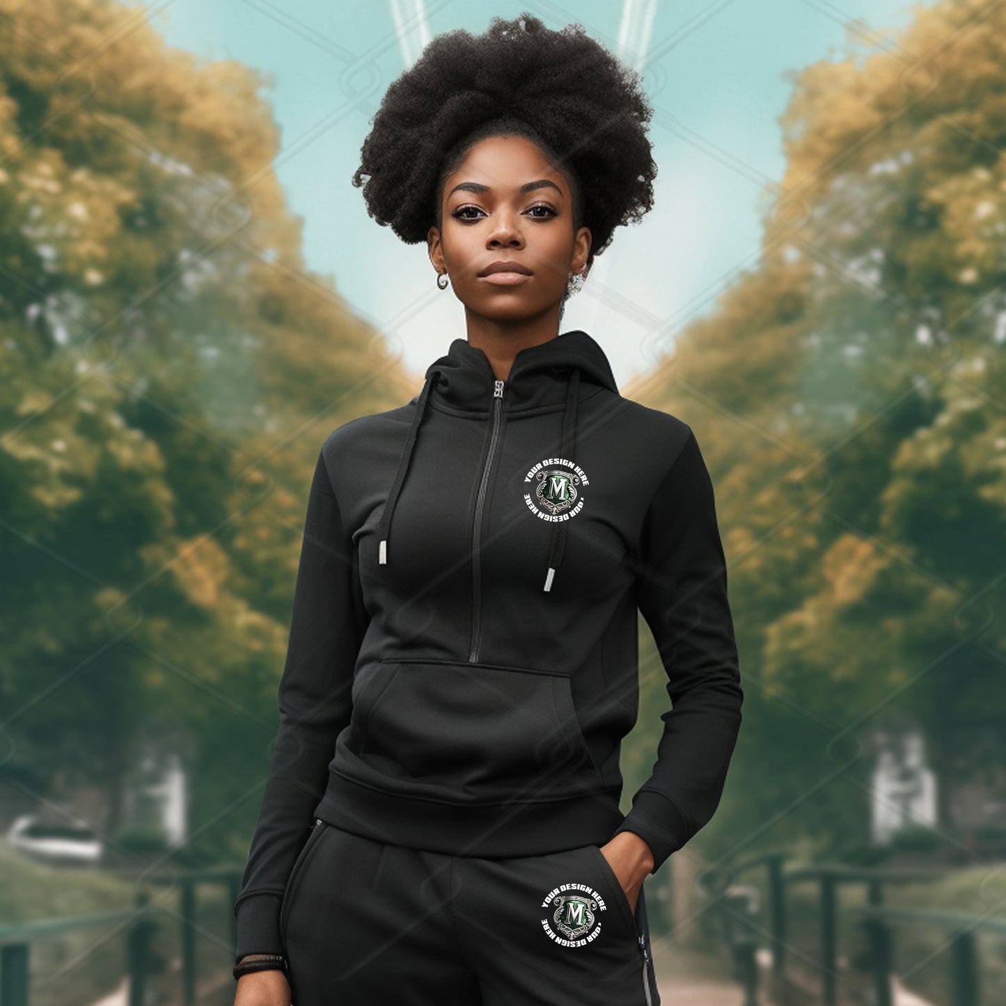 Black Hoodie Set Model Mockup