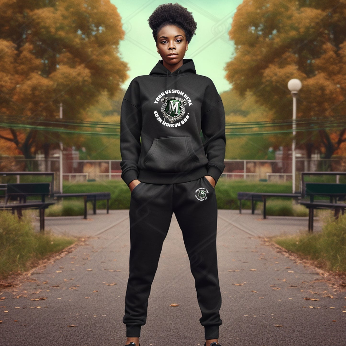 Black Hoodie Set Model Mockup