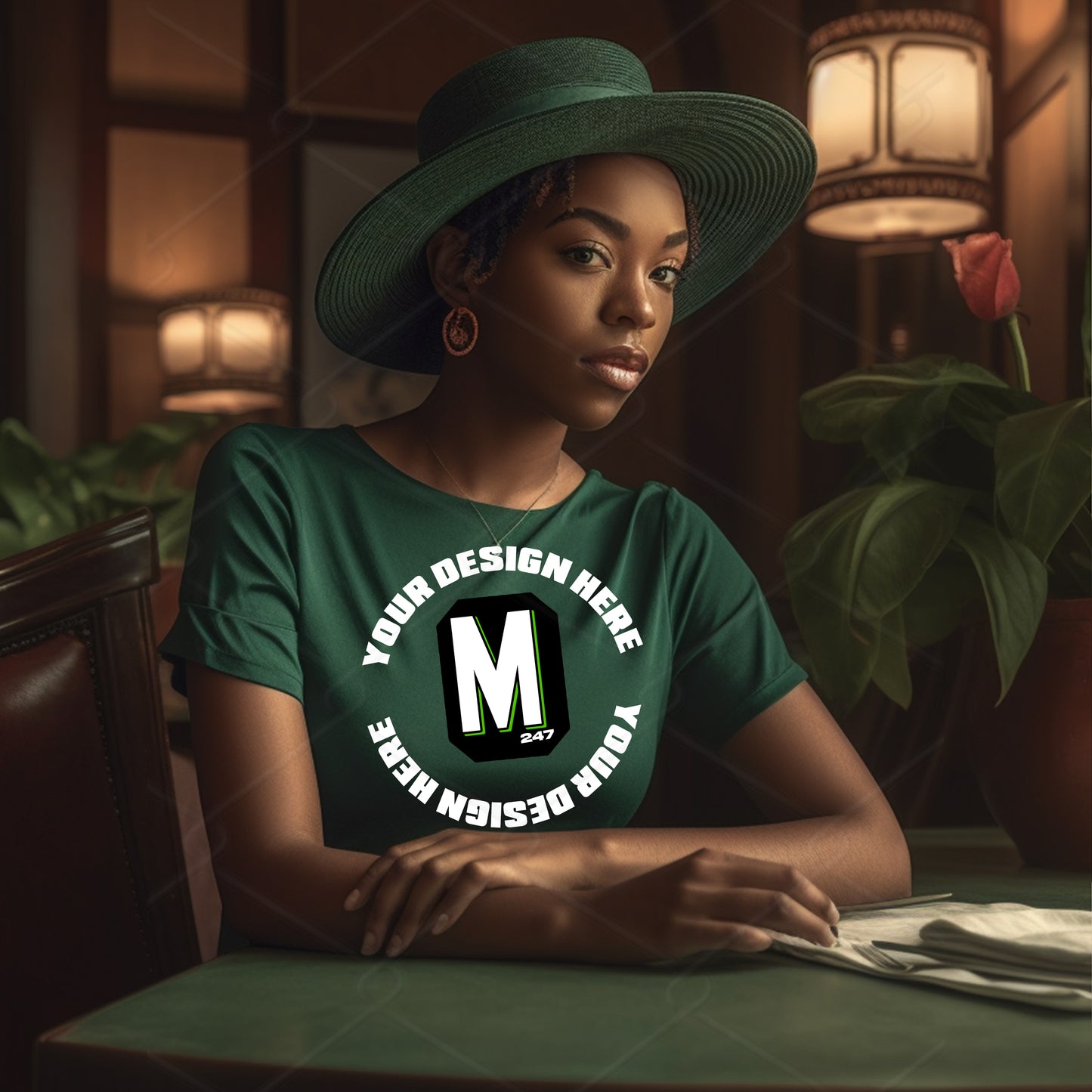 Green TShirt Model Mockup