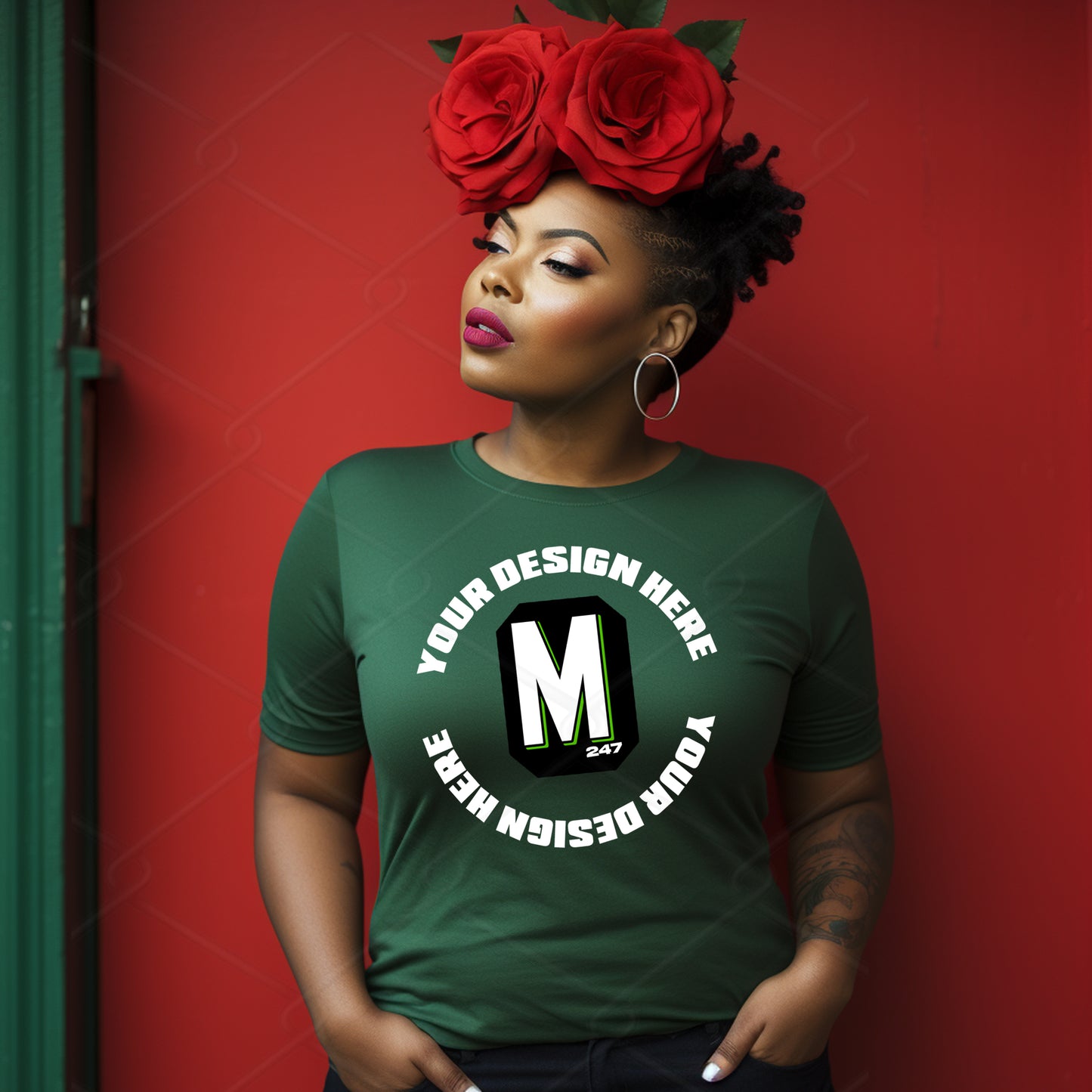 Green TShirt Model Mockup